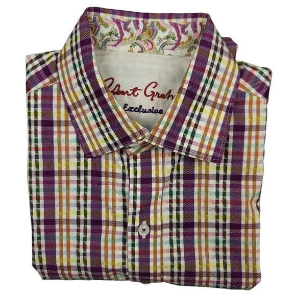Robert Graham Exclusive Mens S Shirt Flip Cuff Dress Purple Pastel Plaid - Picture 4 of 12